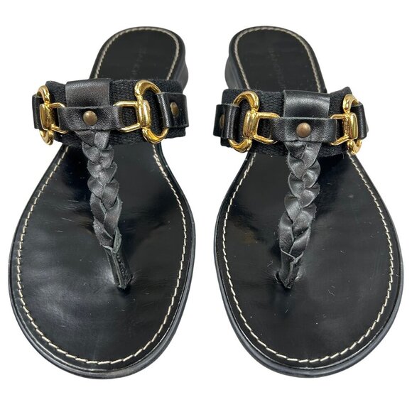 Bandolino Black Gold Ring T-Strap Slip-On Italian Sandals Size EU 41 US 10 - Picture 1 of 11